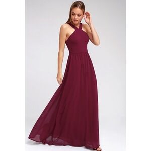 Lulus Air of Romance Burgundy Maxi Dress Halter Sleeveless Elegant Size XL‎